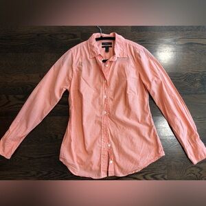 J. Crew Perfect Fit Button Up Shirt Orange and White Gingham Print